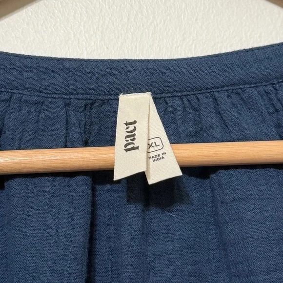 Pact Organic Cotton Coastal Double Gauze Peasant French Navy Midi Dress Size XL - Picture 3 of 6